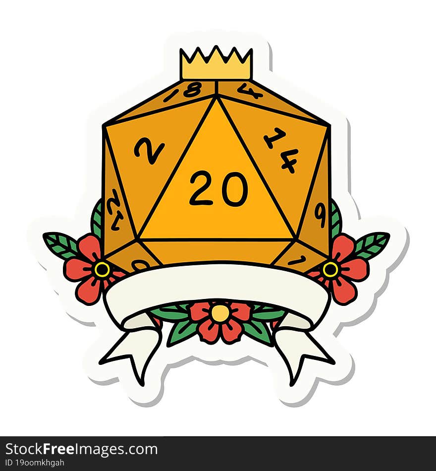 Natural 20 Critical Hit D20 Dice Roll Sticker