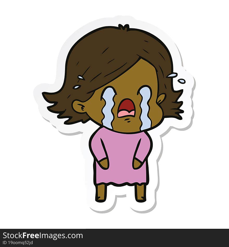 sticker of a cartoon woman crying