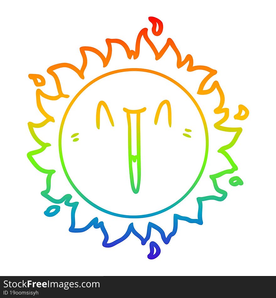 rainbow gradient line drawing of a happy cartoon sun