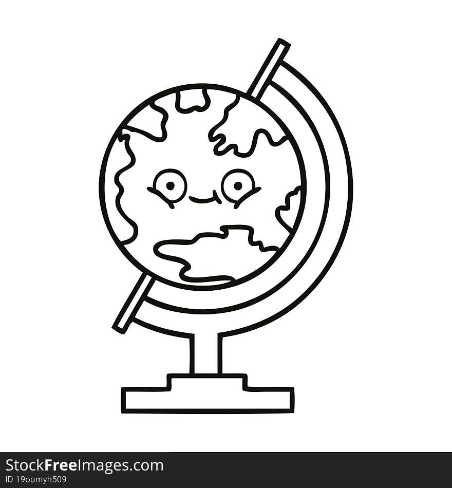 Line Drawing Cartoon Globe Of The World