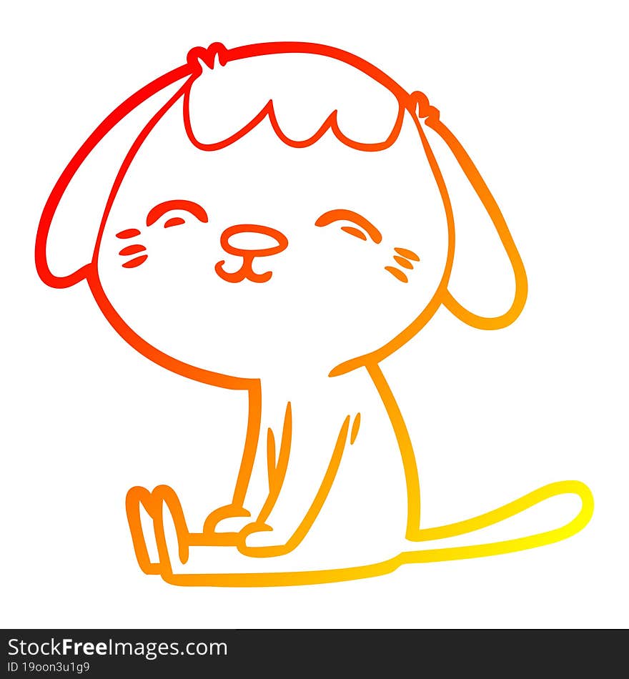 warm gradient line drawing happy cartoon dog sitting