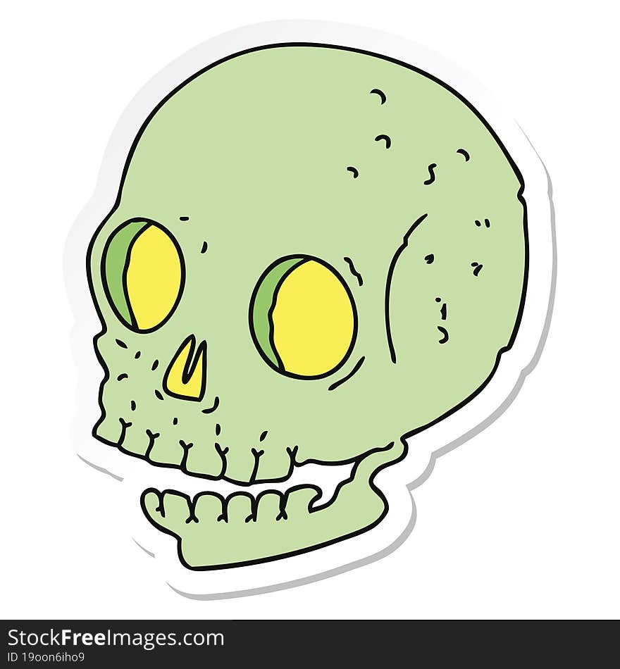 sticker of a quirky hand drawn cartoon skull