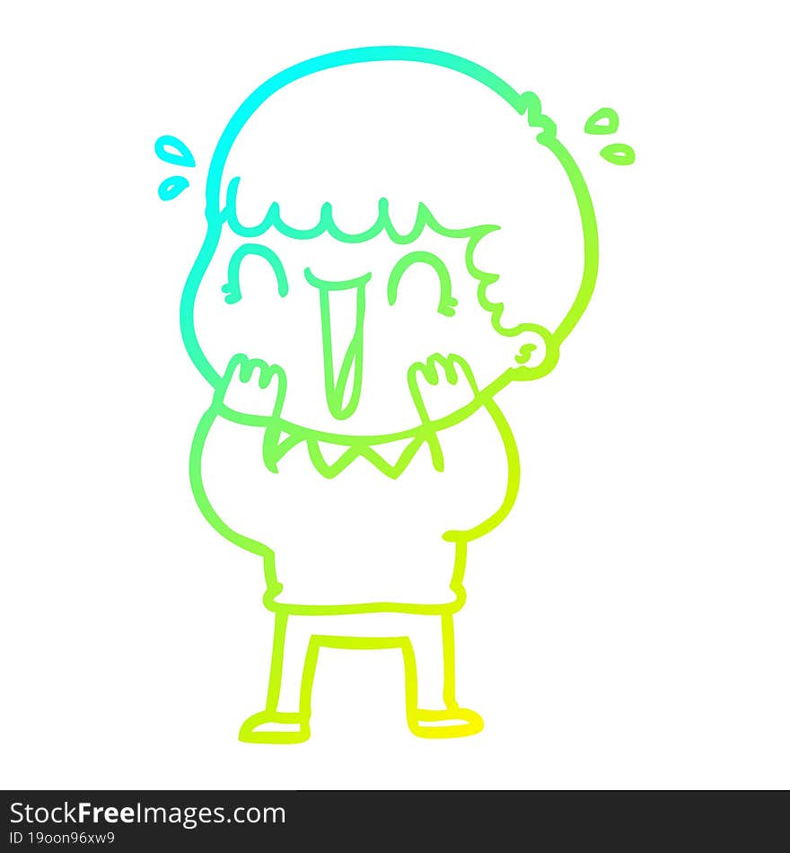 cold gradient line drawing laughing cartoon man