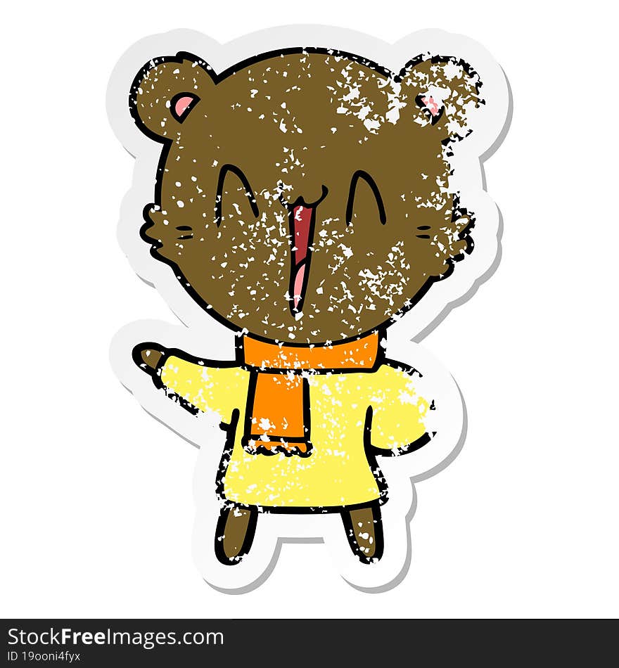 distressed sticker of a happy bear cartoon