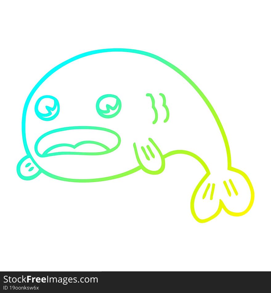 Cold Gradient Line Drawing Cartoon Fish