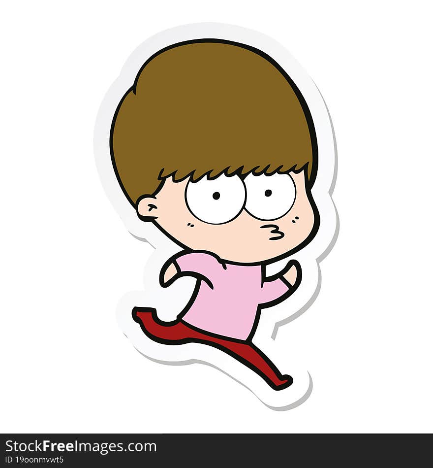 sticker of a nervous cartoon boy