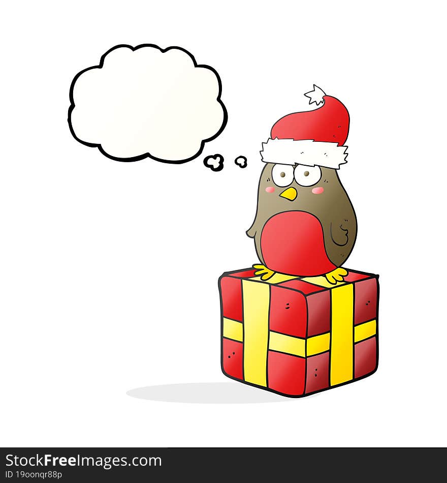 thought bubble cartoon robin on present