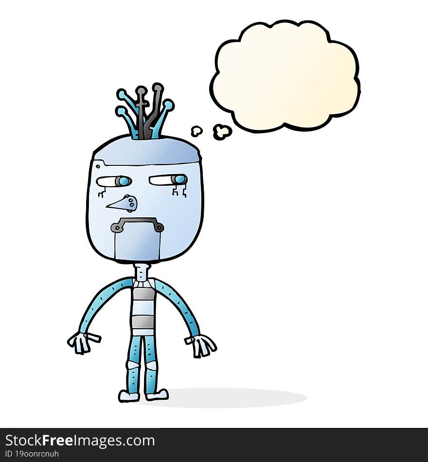 Funny Cartoon Robot With Thought Bubble