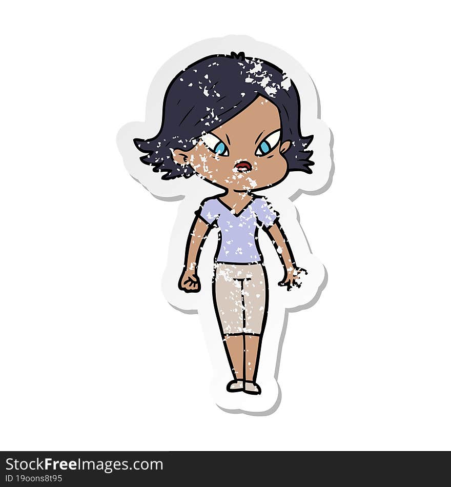 distressed sticker of a cartoon stressed woman