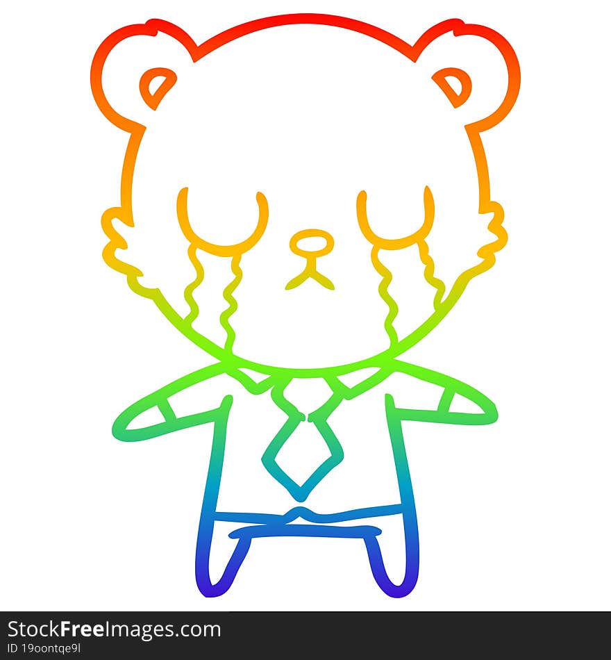 rainbow gradient line drawing of a crying cartoon bear