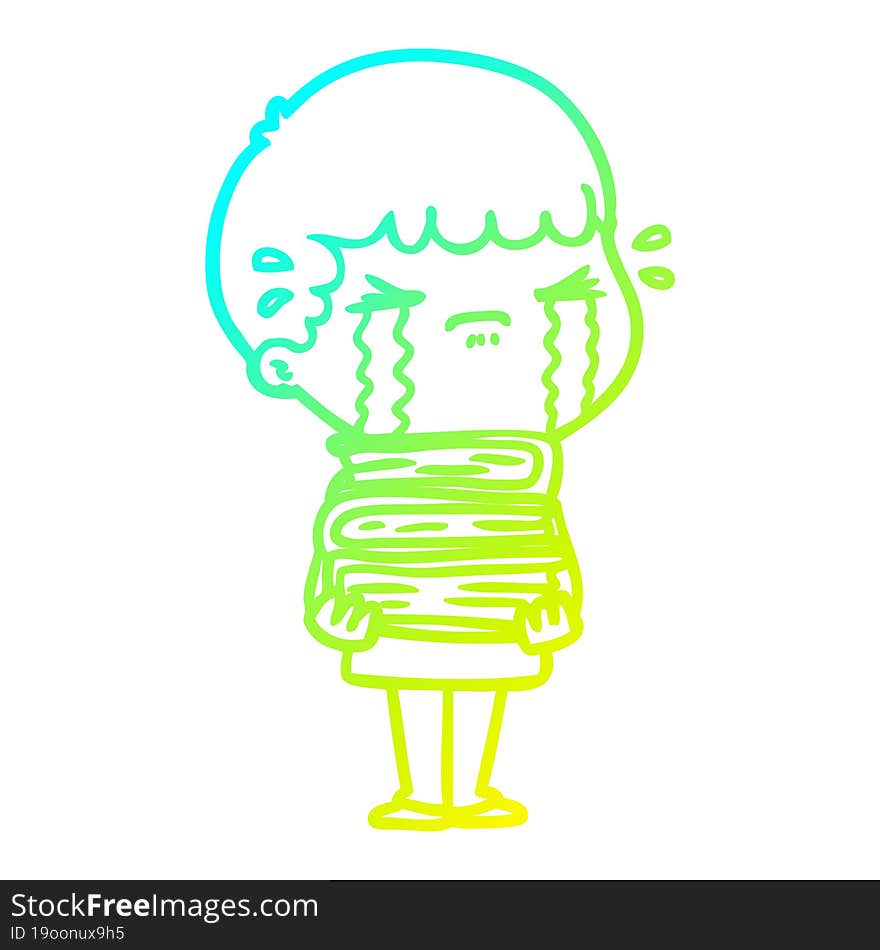 cold gradient line drawing of a cartoon man crying