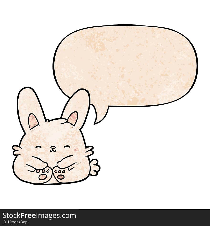 cute cartoon bunny rabbit with speech bubble in retro texture style