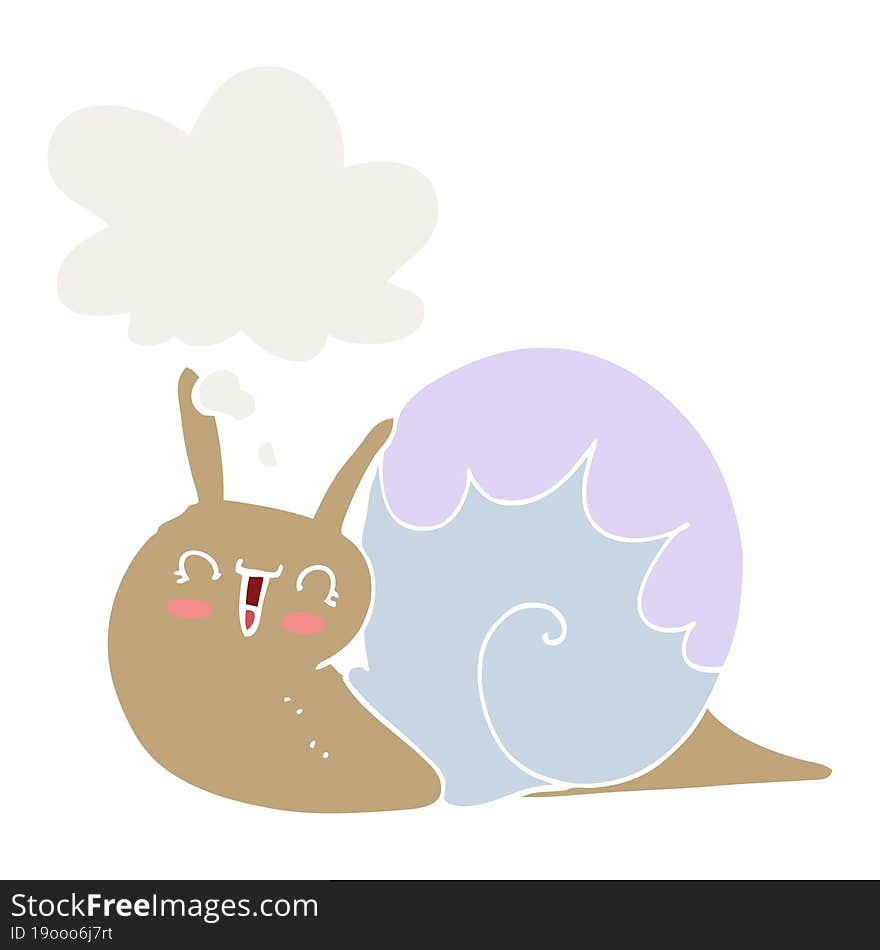 cute cartoon snail with thought bubble in retro style