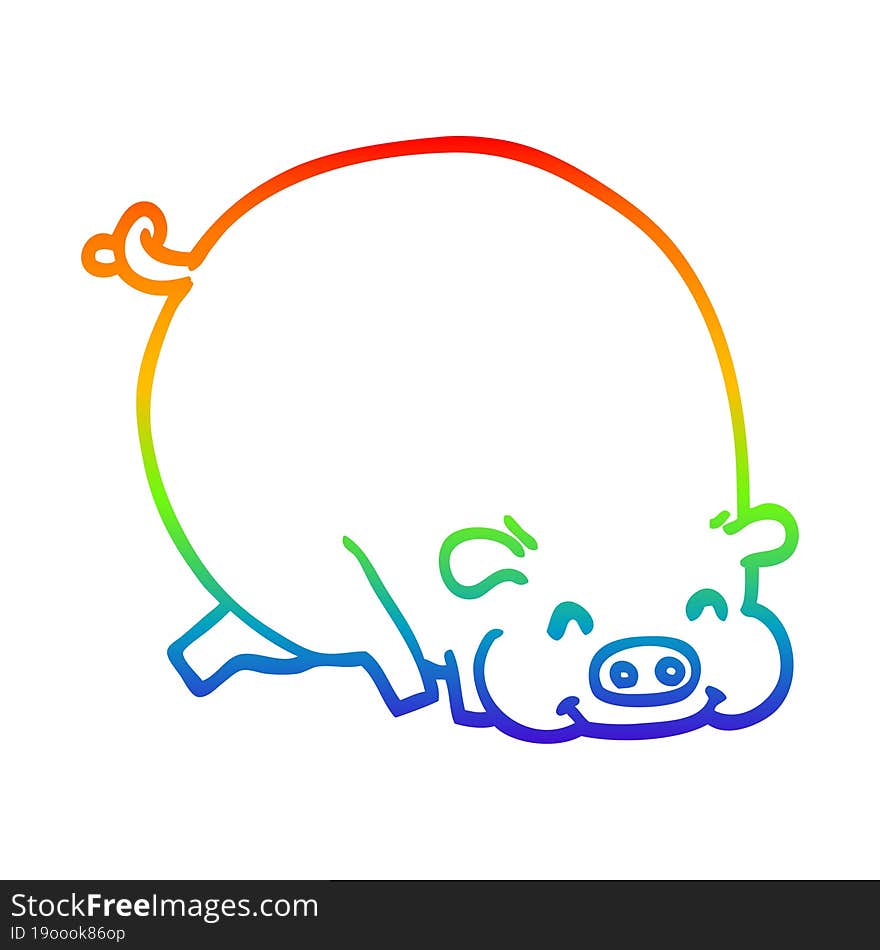 Rainbow Gradient Line Drawing Cartoon Fat Pig