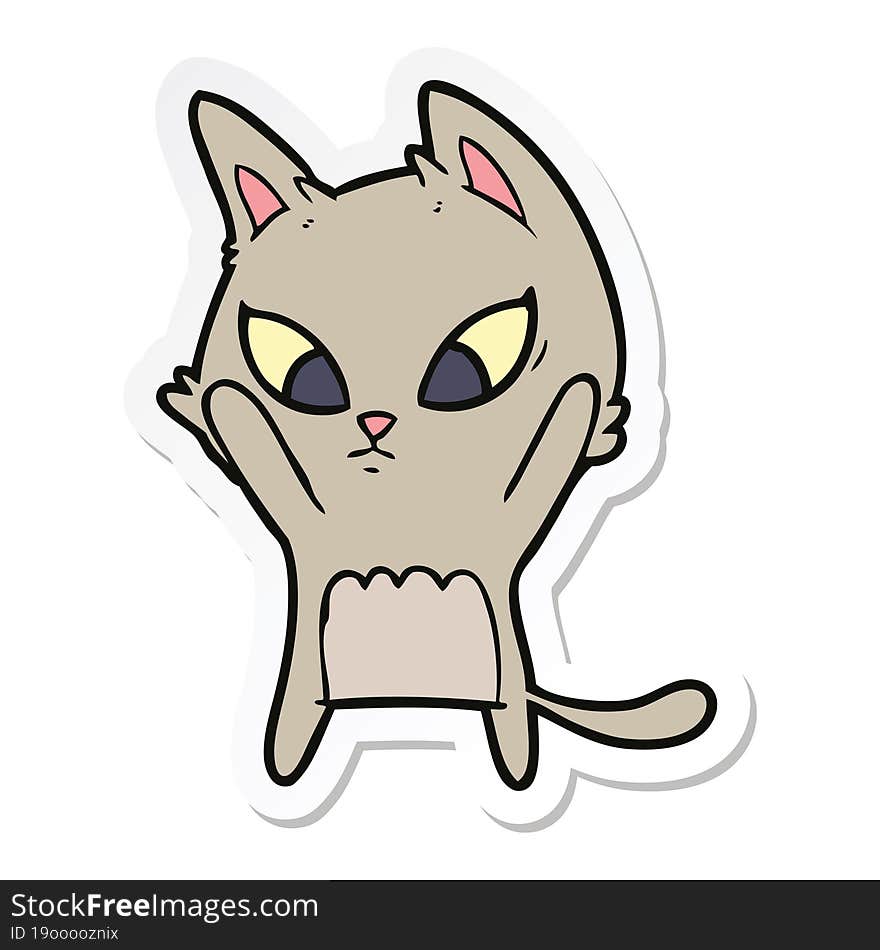 sticker of a confused cartoon cat