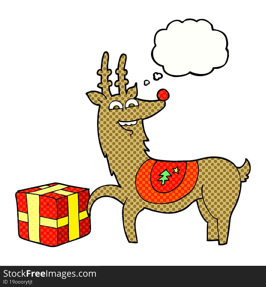 Thought Bubble Cartoon Christmas Reindeer With Present