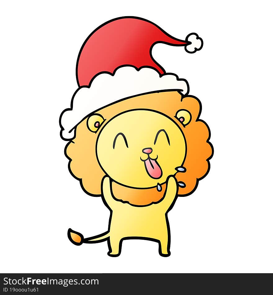 happy gradient cartoon of a lion wearing santa hat