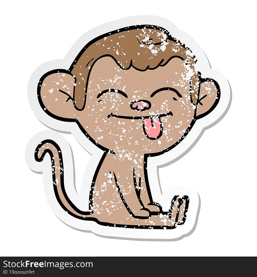 Distressed Sticker Of A Funny Cartoon Monkey Sitting