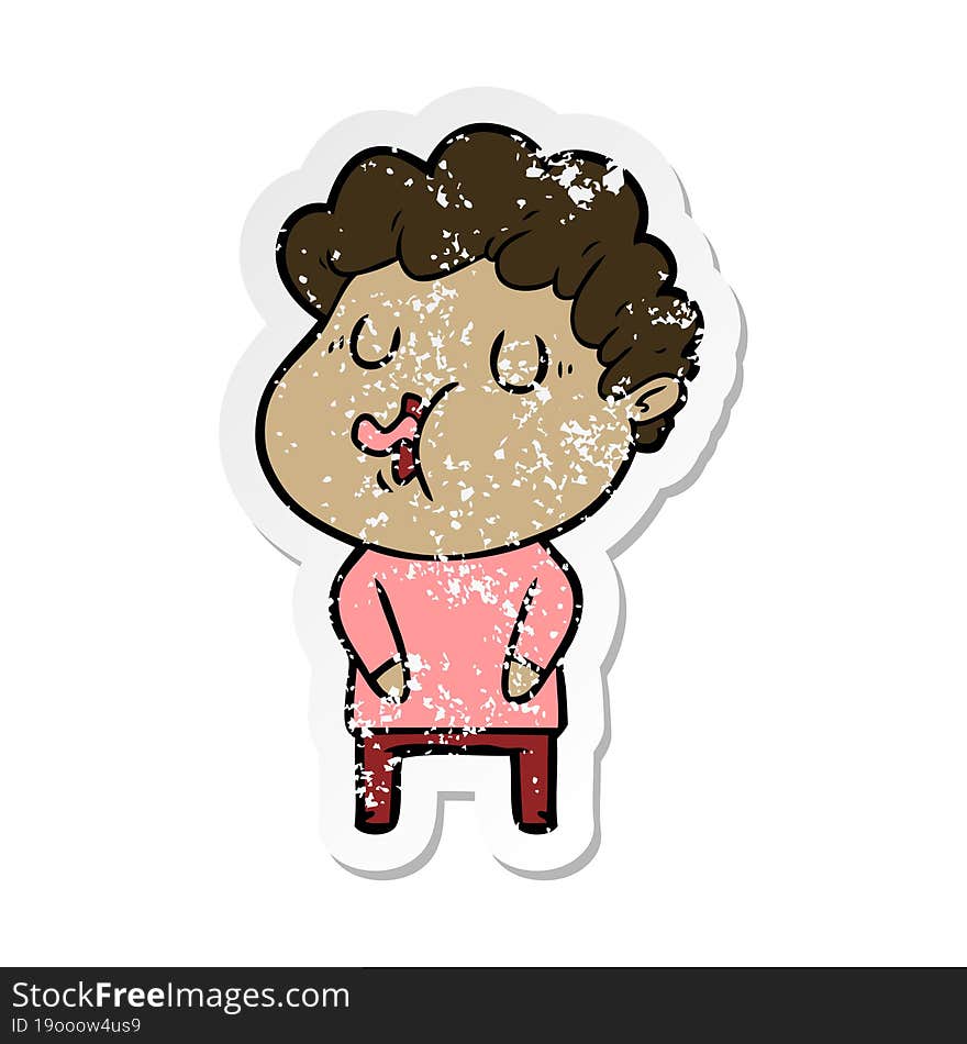 distressed sticker of a cartoon man singing