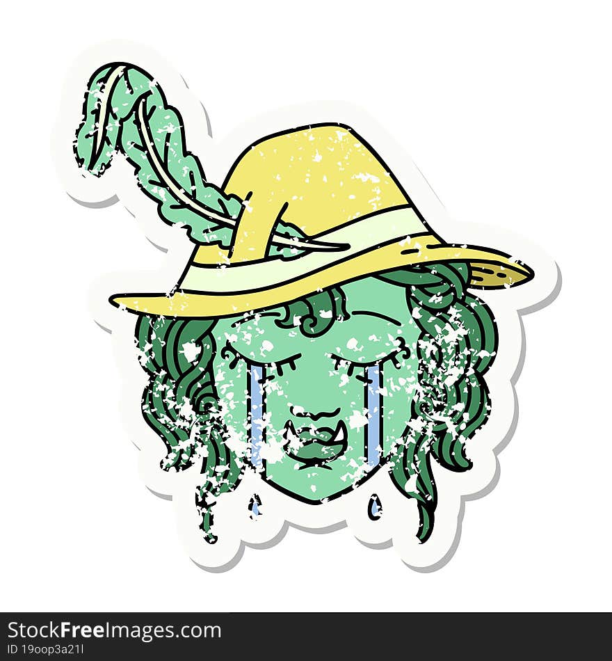 crying orc bard character  grunge sticker