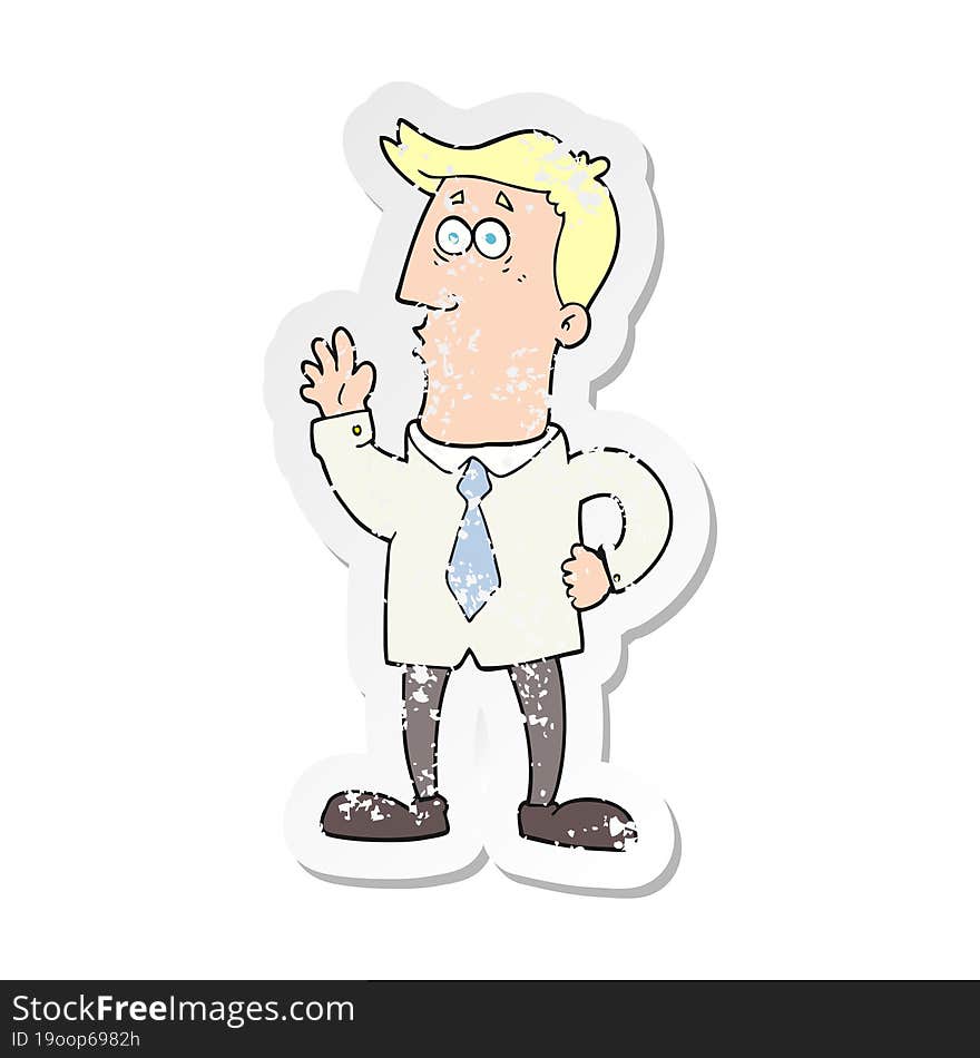 Retro Distressed Sticker Of A Cartoon Businessman