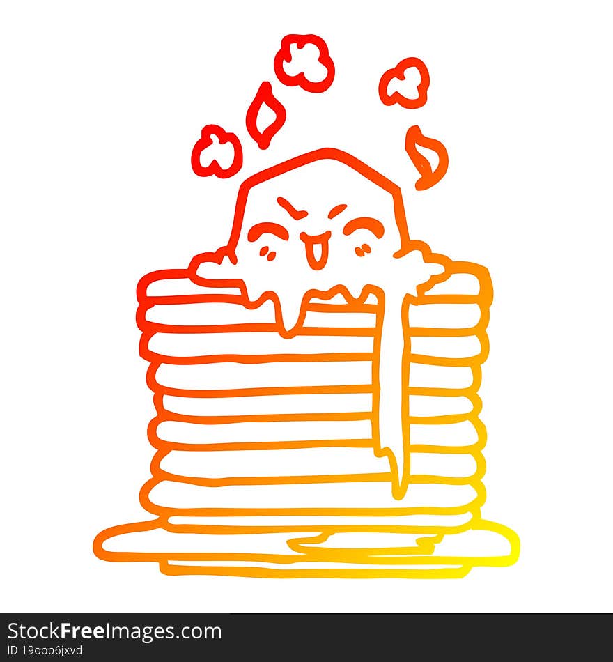 warm gradient line drawing of a cartoon butter melting on pancakes