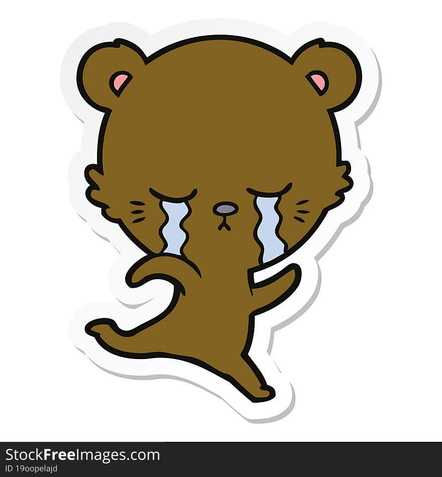 Sticker Of A Crying Cartoon Bear