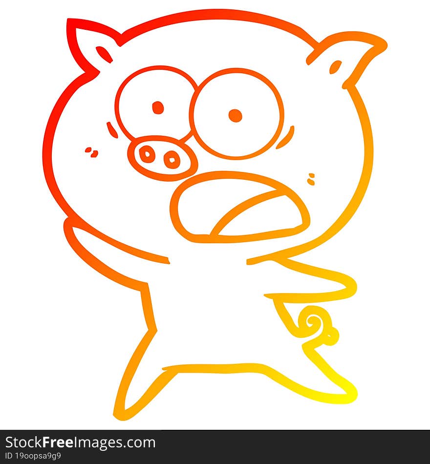 warm gradient line drawing of a cartoon pig shouting