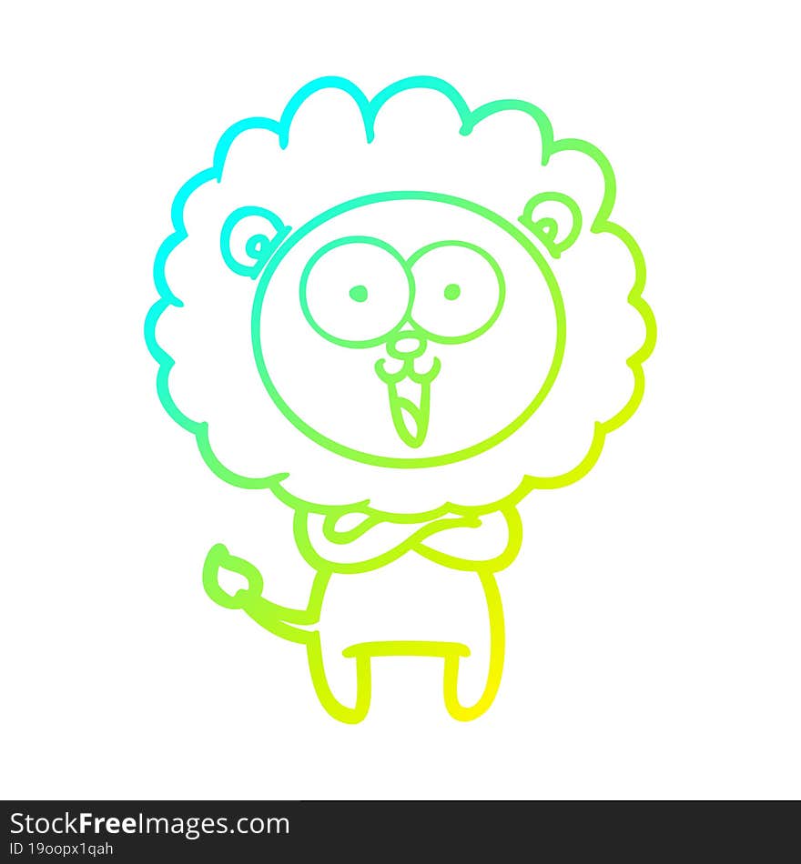 cold gradient line drawing happy cartoon lion