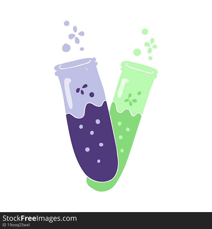 Flat Color Illustration Of A Cartoon Chemicals In Test Tubes