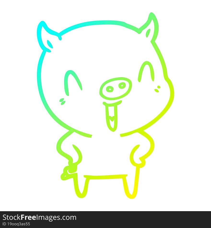 cold gradient line drawing of a happy cartoon pig