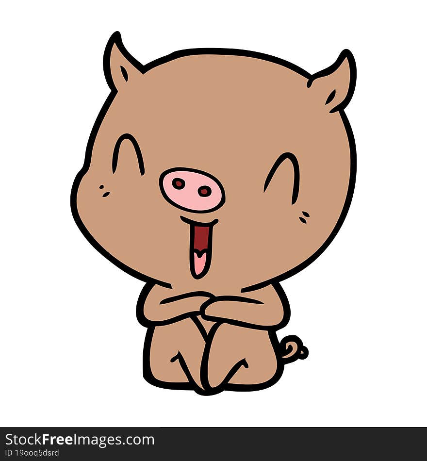 happy cartoon sitting pig. happy cartoon sitting pig