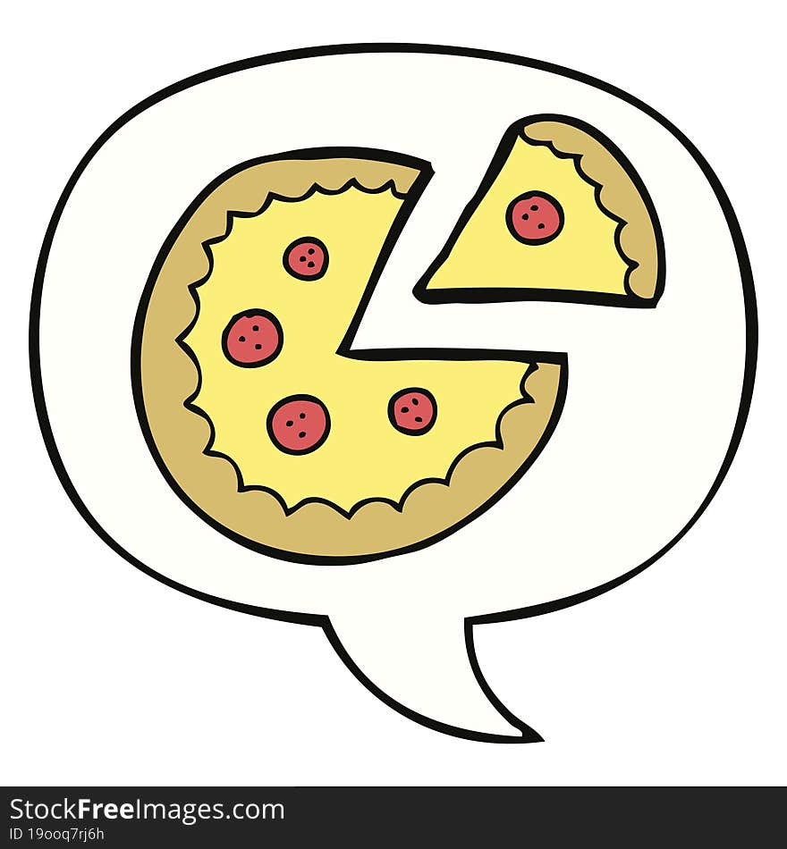 Cartoon Pizza And Speech Bubble