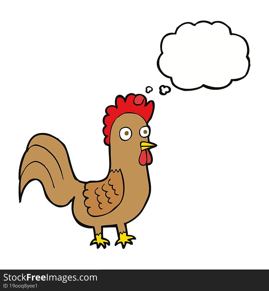 cartoon rooster with thought bubble