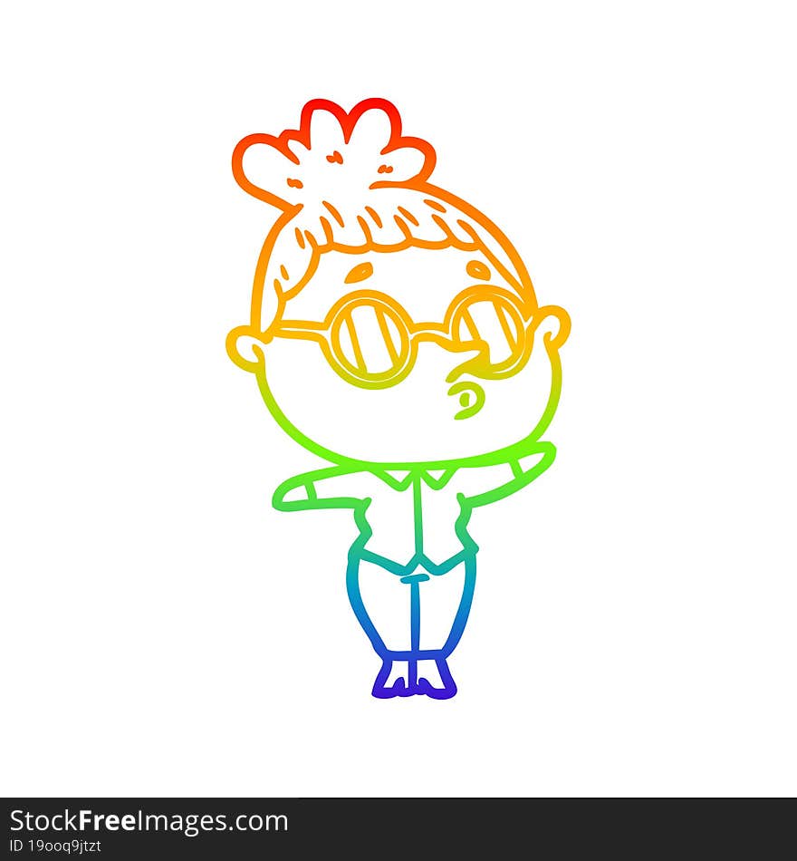 rainbow gradient line drawing cartoon woman wearing glasses