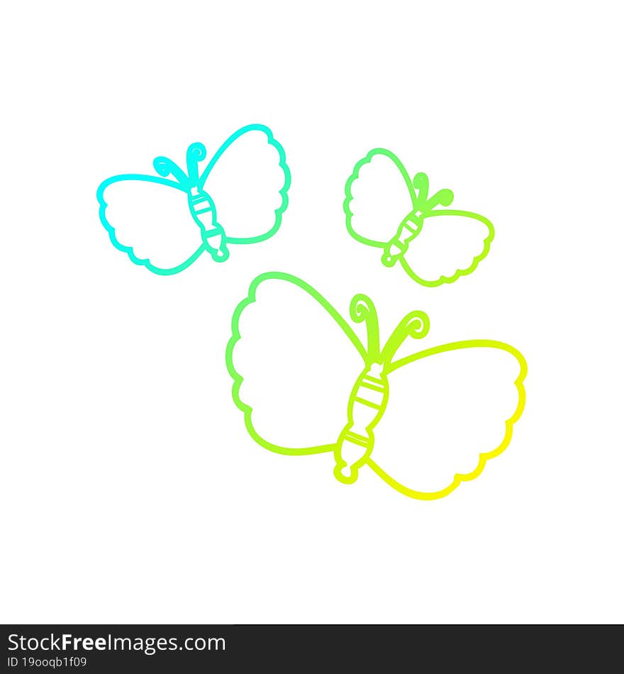 cold gradient line drawing of a cartoon butterflies