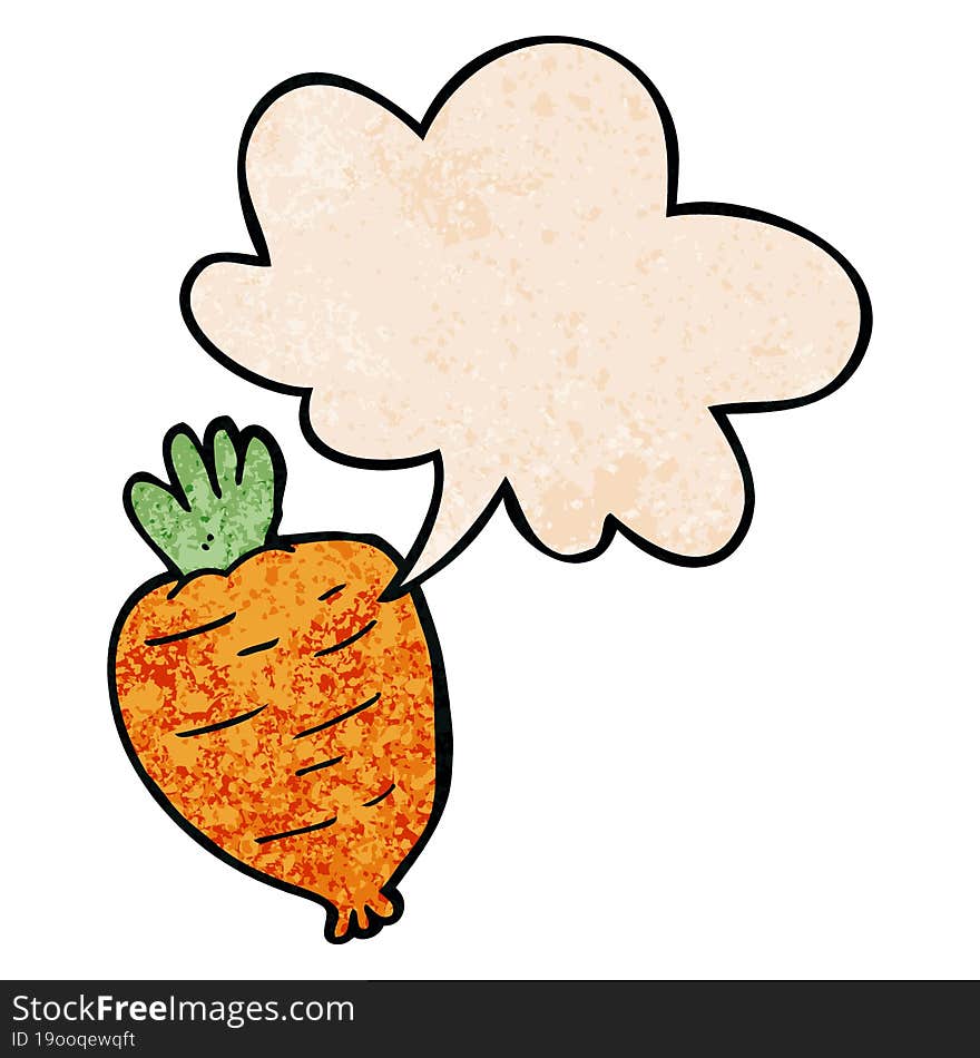 Cartoon Root Vegetable And Speech Bubble In Retro Texture Style