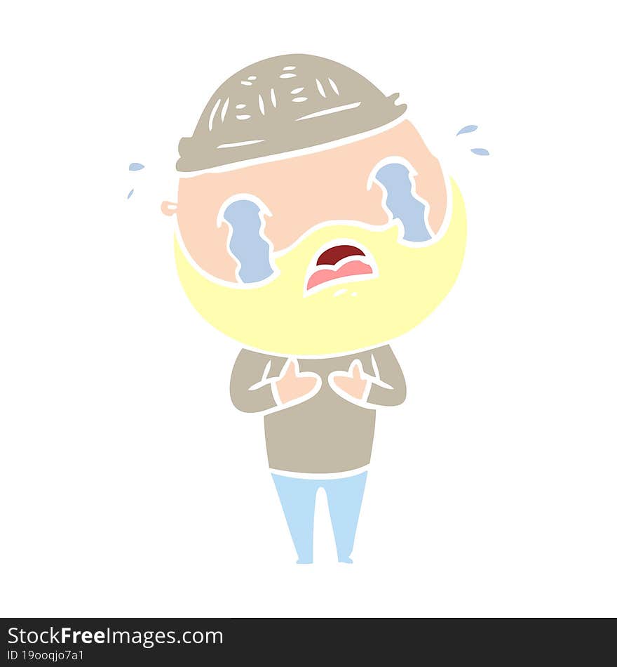 flat color style cartoon bearded man crying