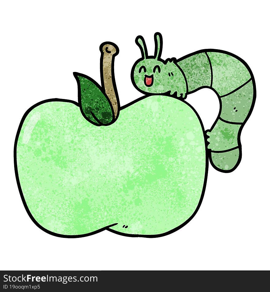 cartoon apple and bug. cartoon apple and bug