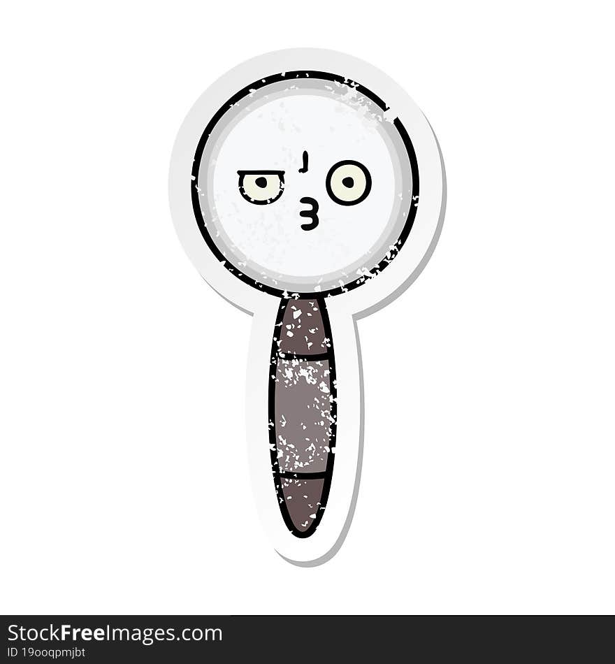 Distressed Sticker Of A Cute Cartoon Magnifying Glass