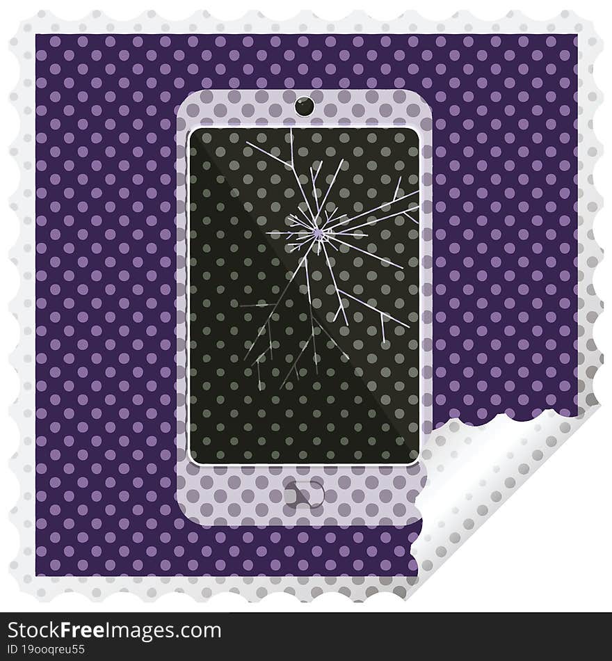 Cracked Screen Cell Phone Graphic Vector Illustration Square Sticker Stamp