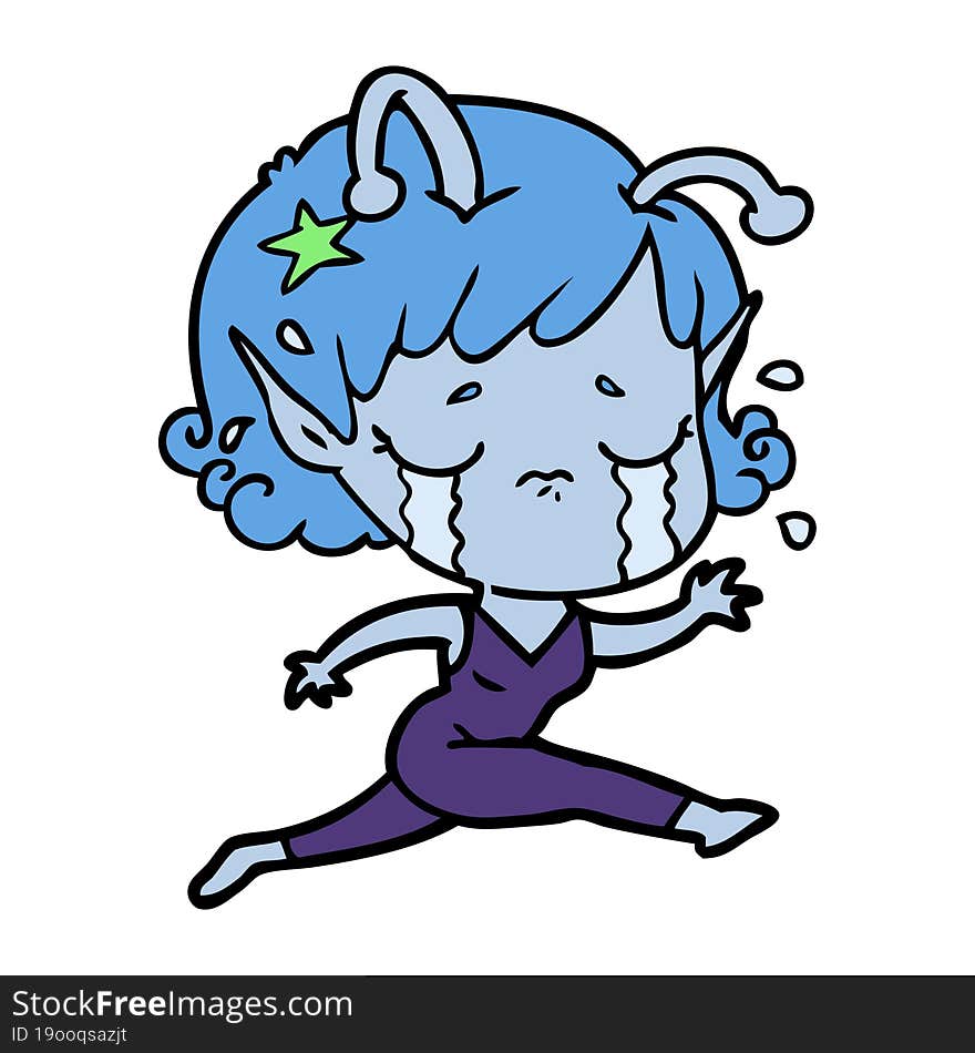 cartoon crying alien girl. cartoon crying alien girl