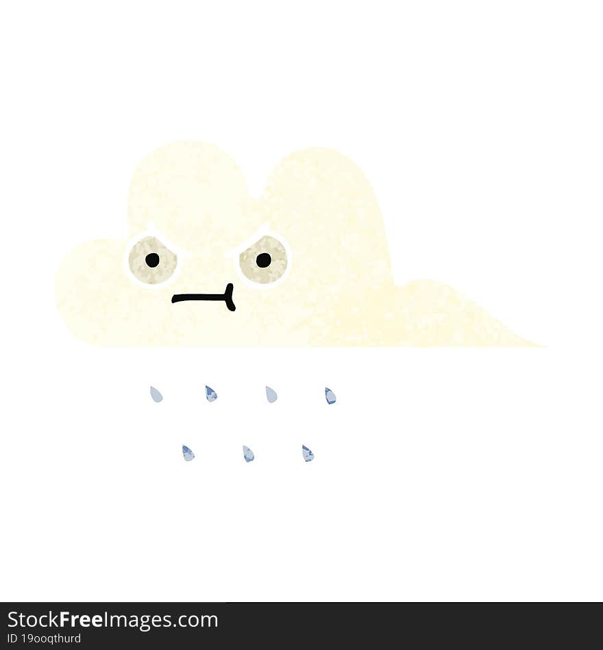 Retro Illustration Style Cartoon Rain Cloud