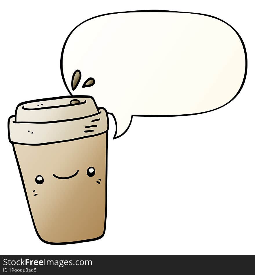 cartoon takeaway coffee with speech bubble in smooth gradient style