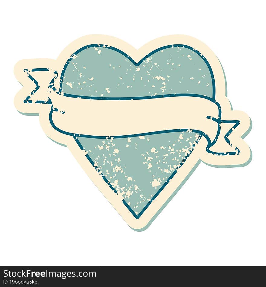 Distressed Sticker Tattoo Style Icon Of A Heart And Banner