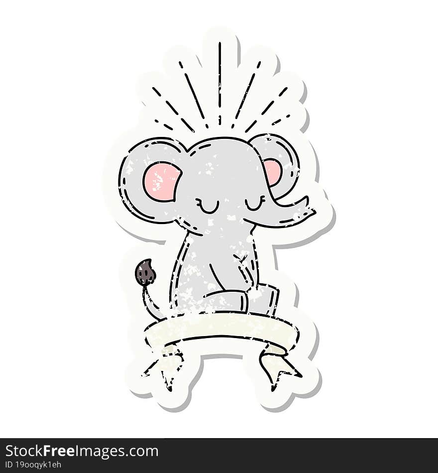 grunge sticker of tattoo style cute elephant