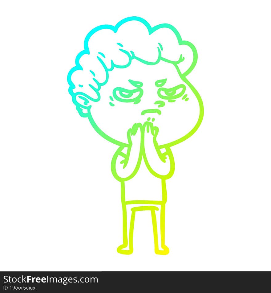 cold gradient line drawing cartoon angry man