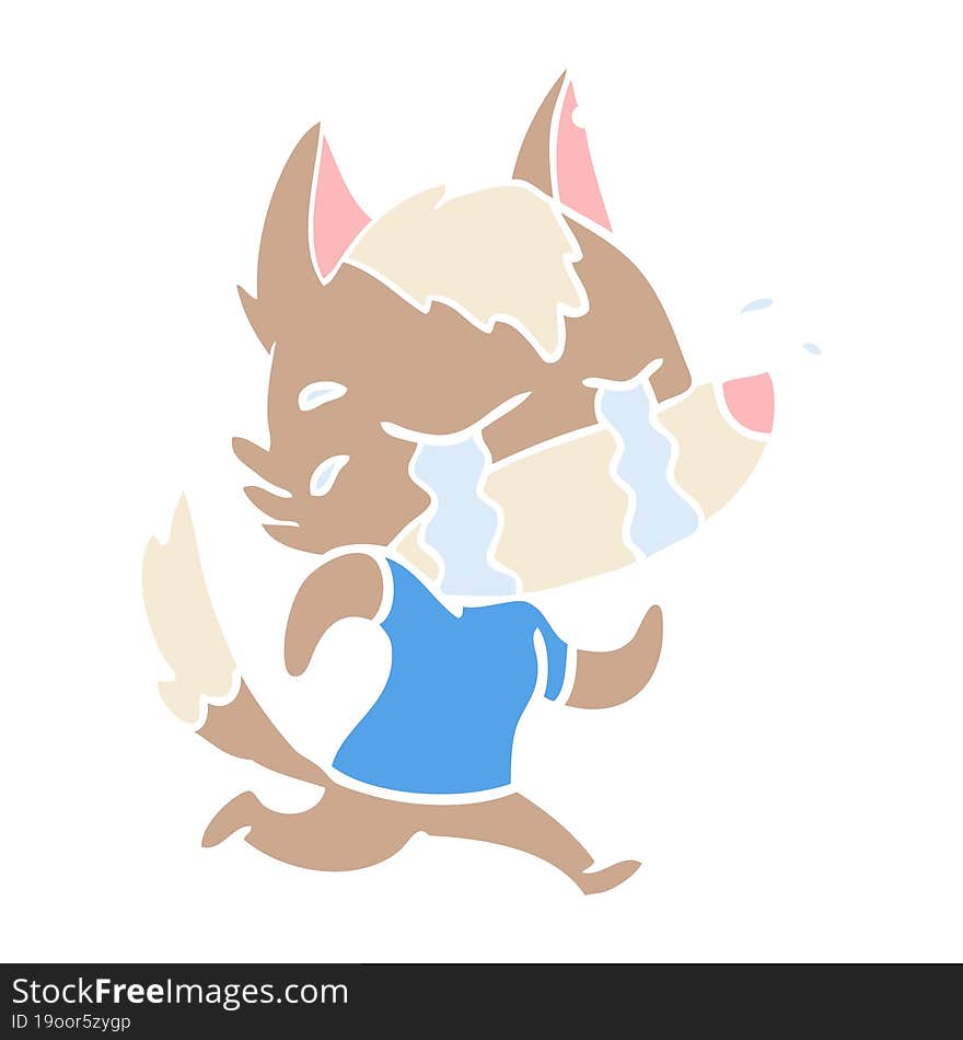 flat color style cartoon crying wolf running away