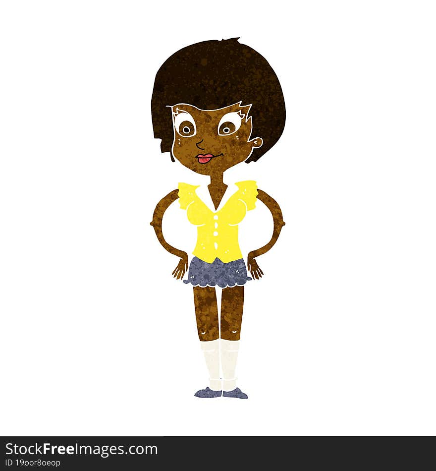 cartoon pretty woman with hands on hips