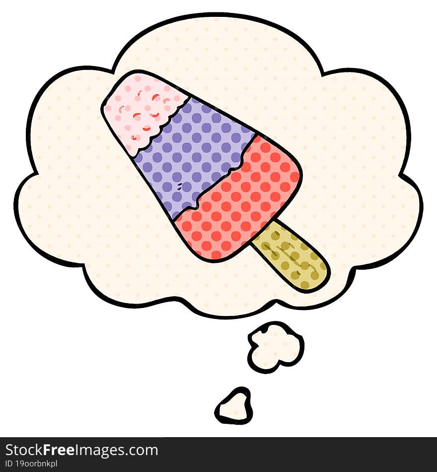 Cartoon Ice Lolly And Thought Bubble In Comic Book Style